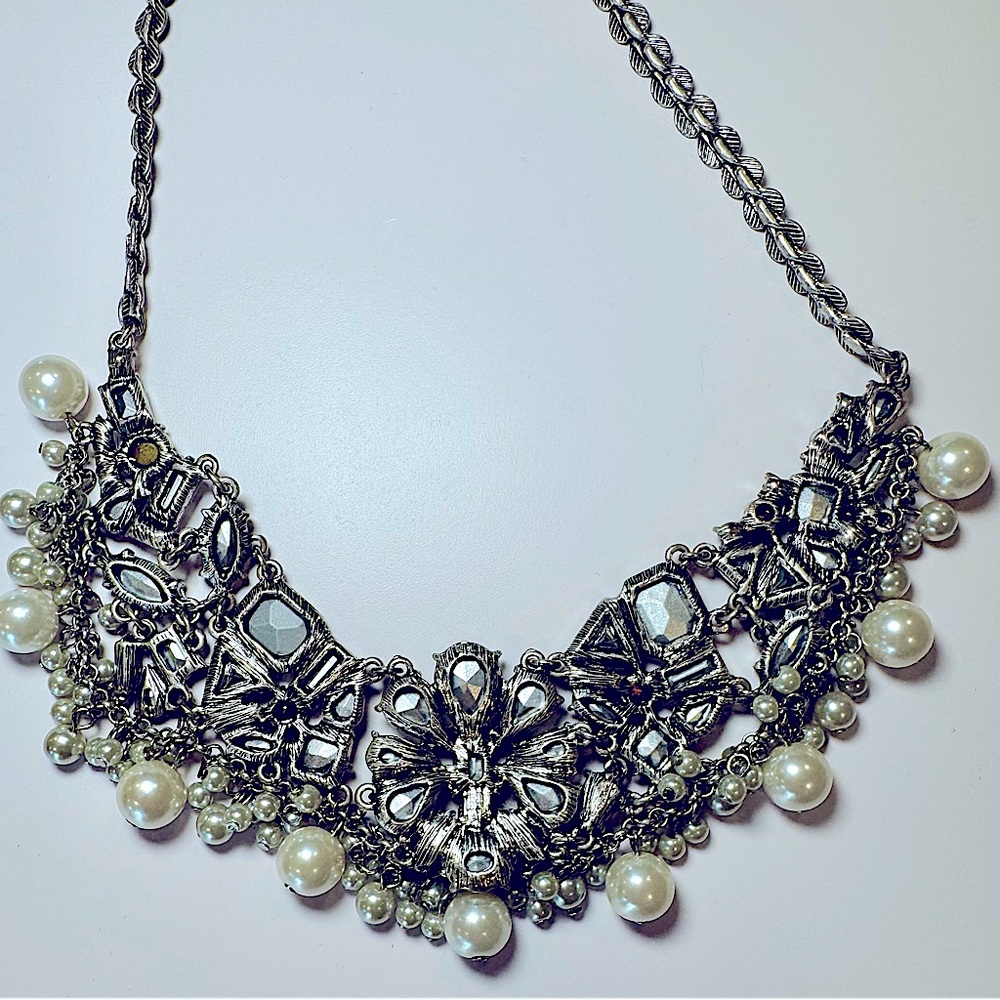 Lydell NYC Crystal Gem And Pearl Statement Necklace - Picture 9 of 12
